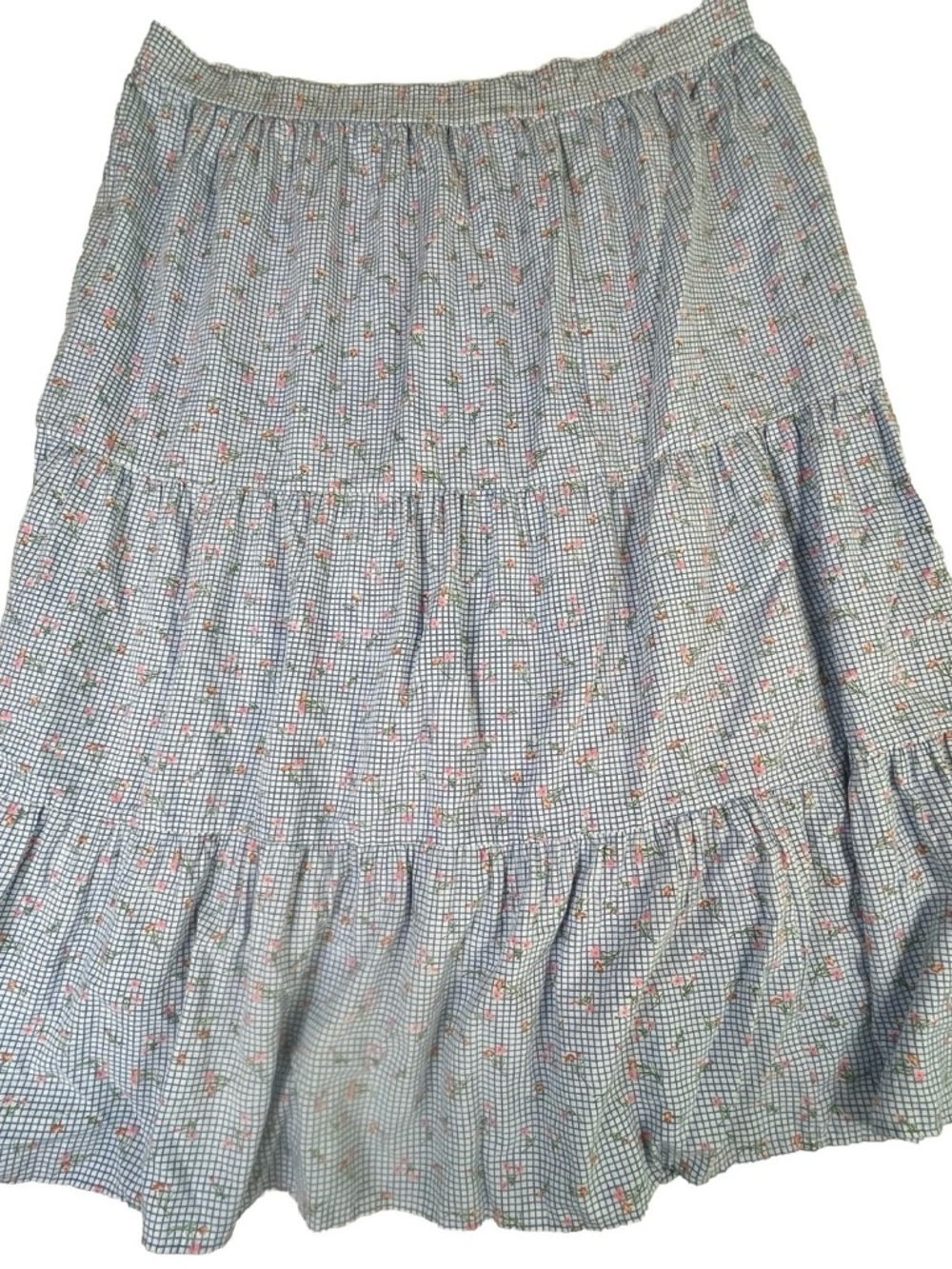 Vintage Cottagecore floral Prairie Skirt boho tiered XL petite